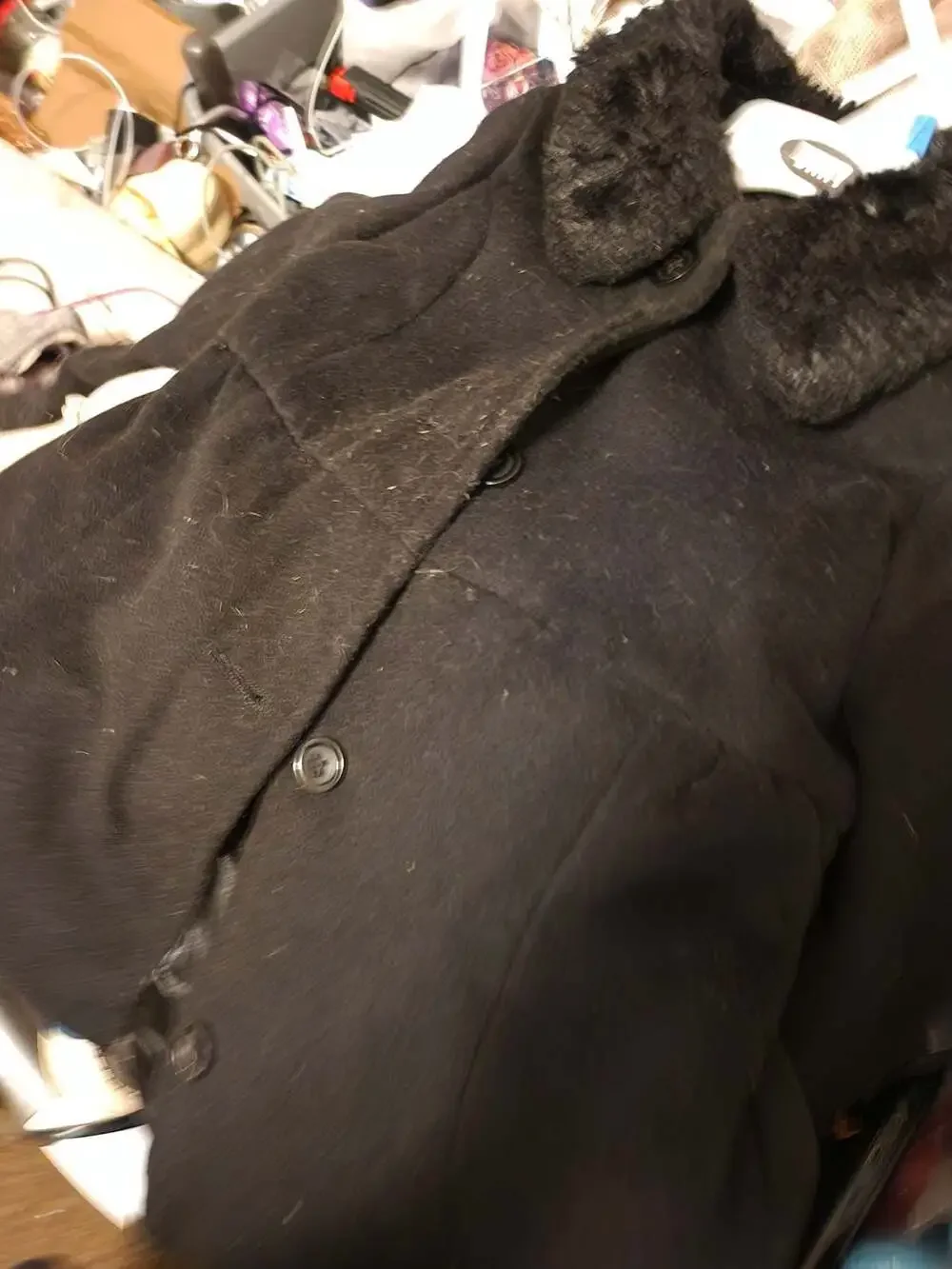 The Children's Place Girls Black Faux Fur Collar Coat, Size 5T